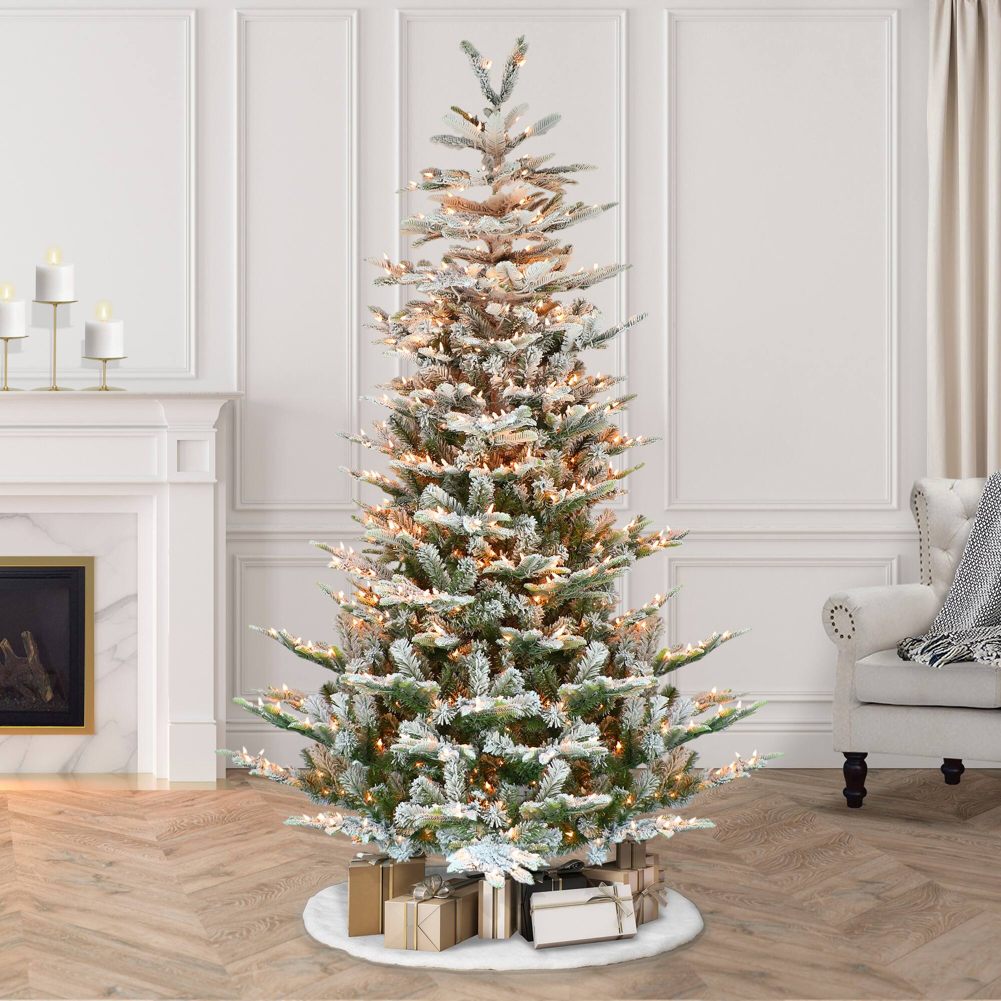 7.5ft. Pre-Lit Flocked Aspen Fir Artificial Tree, Warm White LED Lights